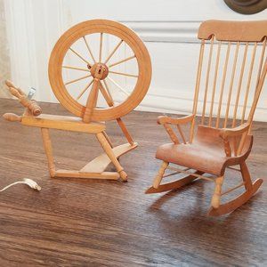 Miniature toy spinning wheel and rocking chair